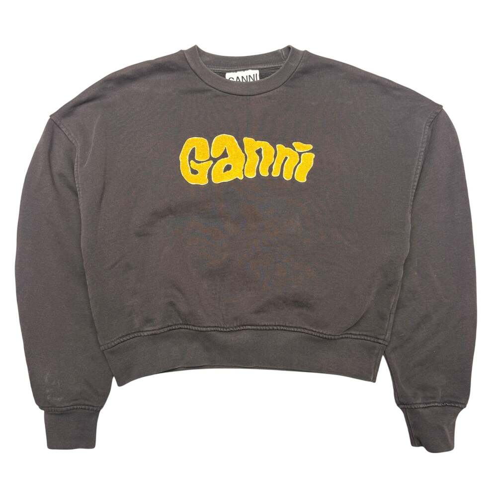 Ganni Isoli Logo Sweatshirt Women's XS Boucle Patch Oversized